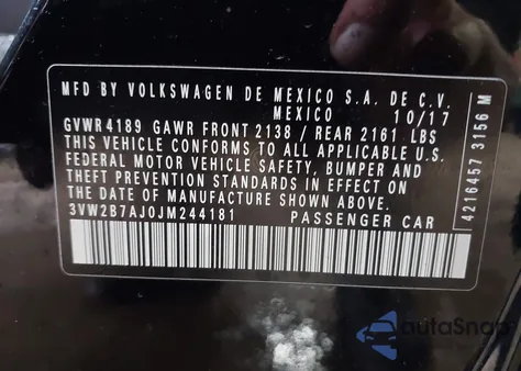 2018 Volkswagen Jetta 1.4T S z USA, uszkodzony, nr VIN 3VW2B7AJ0JM244181